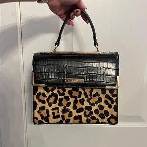 Dune London Black and Leopard Print Satchel